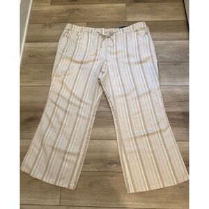 NWT Lane Bryant Linen Blend Wide Leg Ankle Pants 26/28 Tan Stripe Vacation Beach